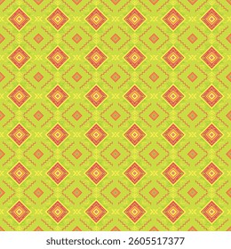 Bright Yellow Tribal Geometric Seamless Pattern with Diamond Motifs. Ethnic Inspired Design for Textiles, Wrapping Paper, and Bohemian Home Decor
