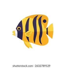 Bright yellow tropical fish with black stripes, illustrated in a simple and friendly cartoon style. Great for ocean themes, aquarium graphics, or educational marine content