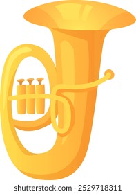 The bright yellow tuba stands out with its unique curves and three valves reflecting light and presenting an inviting appearance for music enthusiasts.