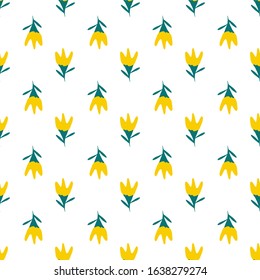 bright yellow tulips on a white background. Perfect for fabric design, gift wrapping, spring greeting cards, or website backgrounds.