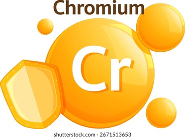 Hellgelbes Vektorsymbol von Chrom-Vitamin mit Schild, fett gedrucktem Text und kreisförmigem flachem Design.