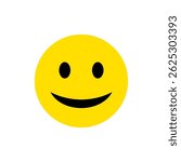 Bright yellow vector illustration of a classic smiley face emoji with round black eyes and a curved black smile, perfect for cheerful icons, social media graphics, and UI expressions.