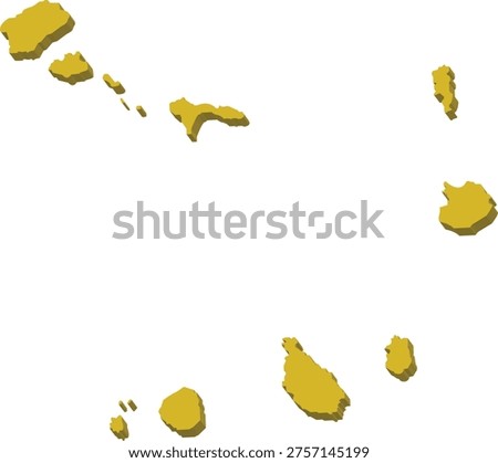 A bright yellow vector map of Cabo Verde. This warm-toned silhouette captures the sunny, tropical essence of the islands, making it perfect for summer travel brochures and tourism branding.
