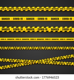 Bright yellow warning tapes. Hazardous area, coronovirus. Vector illustration