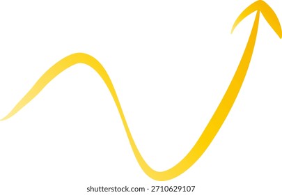 hellgelber, wellenförmiger, steigender Pfeil, der Wachstum, Fortschritt und positive Geschäftstrends symbolisiert. Ideal für Präsentationen, Marketingmaterialien, Finanzberichte und Web-Inhalte.