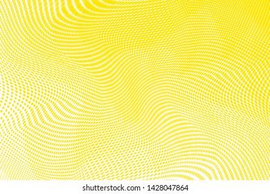 Bright yellow white halftone dots pattern texture background. Low poly design. Modern gradient monochrome dotted vector illustration. Abstract wavy lines