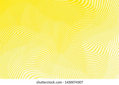 Bright yellow white halftone dots pattern texture background. Low poly design. Modern gradient monochrome dotted vector illustration. Abstract wavy lines