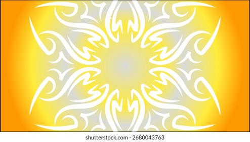 Patrón amarillo brillante y blanco en forma de mandala con fondo degradado suave.