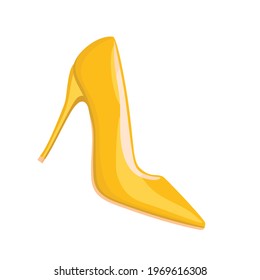 A bright yellow women's high-heeled shoe. White background, vector, isolated.