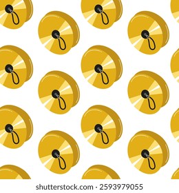 Bright yellow yo-yos arranged in a playful pattern against a white background