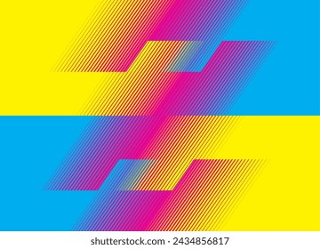 
Bright yellow-blue purple pattern of striped geometric shapes from oblique lines. Basis for design. Modern color background with thin lines