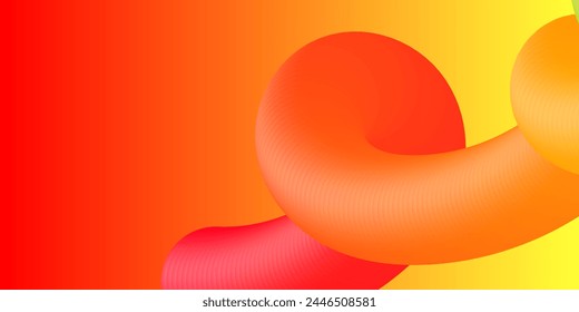 A bright yellow-orange background with a gradient and a large abstract shape created using the blend tool.Modern vector banner with 3d pipe.Abstract 3d figure with gradient