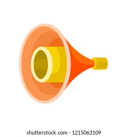 Bright yellow-orange megaphone isolated on white background. Funnel-shaped device for voice amplification. Flat vector icon