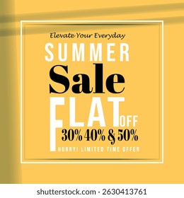 A bright yellow-orange summer sale advertisement and template with bold white text announcing discounts of 30%, 40%, and 50% off.