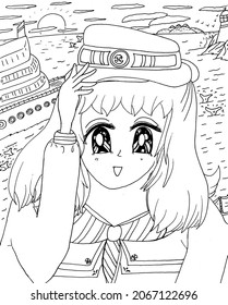 Bright Young Girl Sailor Shoujo Anime Manga Style Children's Coloring Page