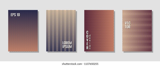 Bright zig zag banner templates, wavy lines gradient stripes backgrounds for fashion cover. Curve shapes stripes, zig zag edge lines halftone texture gradient presentation backgrounds set.