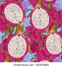 bright,,color, summer, sunny fruit composition of tropical and exotic fruits.Vector cheerful, refreshing clothes decor texture,prints by constructing and decorating accessories. pitahaya pattern