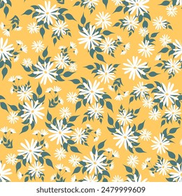 Brighten up any project with this seamless pattern of cheerful white daisies set against a vibrant yellow backdrop. Perfect for textiles, prints, and other decorative projects.