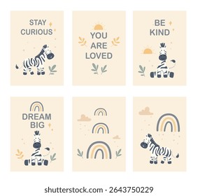 Brighten a child's space with this boho-inspired nursery wall art set. Featuring playful zebras and uplifting messages, it adds a whimsical touch perfect for kids' rooms and nurseries.