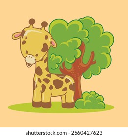 Brighten your day with this adorable illustration of a cute giraffe with a happy face! Perfect for children's decor, playful gifts, and art that brings joy and smiles.