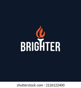 BRIGHTER lettering word lettering with torch light and fire bold sporty logo icon sign symbol vector illustration