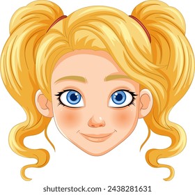 Bright-eyed girl with blonde pigtails illustration