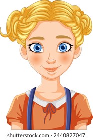 Bright-eyed girl with blonde pigtails illustration