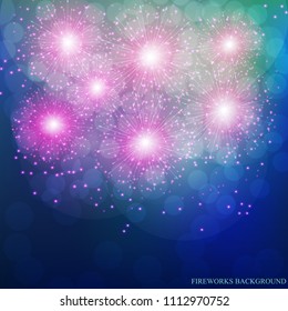 Brightly Blue Fireworks. Holiday fireworks background. Illustration of Fireworks.
