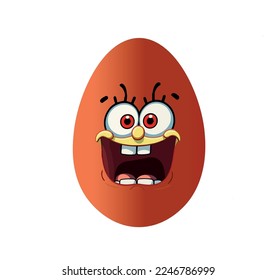 A brightly brown Easter egg with a drawn cartoon smile. Easter egg vector illustration on isolated background