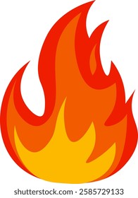 Brightly burning red and orange cartoon fire flames creating a vibrant fireball, isolated against a clean white background, radiating warmth and energy