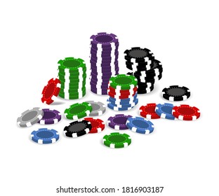 Brightly Casino chips for poker or roulette. Colored elements to design logo, website. Vector illustration isolated on white background.
