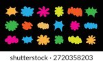 Brightly colored abstract doodle shapes and splatters on a dark background. Geometric Doodle abstract figures in pop art style. Groovy Funky Shapes symbol. vector illustration.