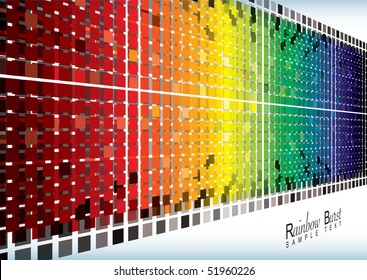 Brightly colored abstract rainbow background with shooting squares
