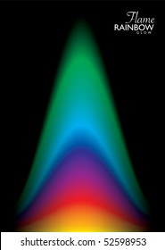 Brightly colored abstract rainbow flame black background
