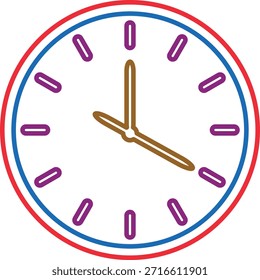 Um relógio analógico colorido mostra o tempo perto das 12 horas.