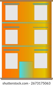 Brightly colored apartment block vector illustration with multiple floors, perfect for cityscape visuals, urban development, and housing projects.