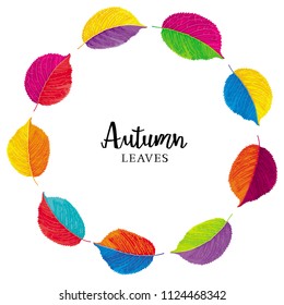Brightly colored autumn leaves vector wreath. Template for summer and autumn decoration, invitations, congratulations, sales, greeting cards, advertising