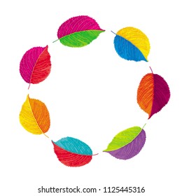 Brightly colored autumn leaves vector wheel. Template for summer and autumn decoration, invitations, congratulations, sales, greeting cards, advertising