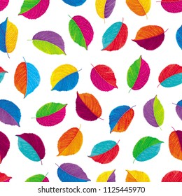 Brightly colored autumn leaves vector seamless background.