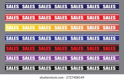 Banners coloridos com a palavra 'VENDAS' repetidos várias vezes, perfeito para promoção e marketing de varejo.