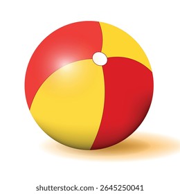 A brightly colored beach ball featuring alternating red and yellow segments, summer ball
