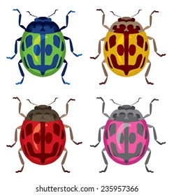 brightly colored beetles - green, red, pink, orange