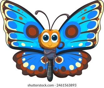 Brightly colored butterfly with a cheerful expression