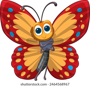 Brightly colored butterfly with a cheerful expression