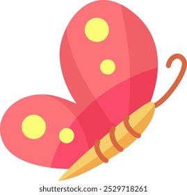 A brightly colored butterfly with a pink body and yellow dots sits gracefully showcasing its beautiful wings against a lively backdrop in an artistic design.