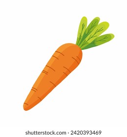 Brightly Colored Carrot Illustration With Green Tops on White Background