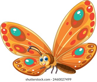 Brightly colored cartoon butterfly with happy expression