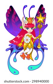 Brightly colored cartoon fairy on the white background.