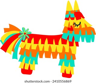 Brightly colored cartoon pinata. Traditional festive Mexican pinata with vibrant fringes. Cinco de Mayo celebration and party decoration vector illustration.