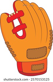 A brightly colored, cartoon-style vector illustration of a baseball glove۔